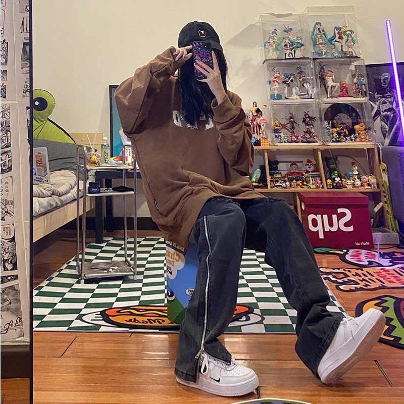 Quần bò rách gối simple trẻ tuổi Quần hiphop thời trang retro quần jean nam đẹp unisex quần baggy nữ quần jeans