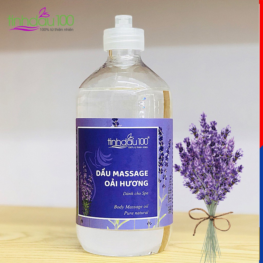 Dầu massage body oải hương (lavender) dành cho Spa, hương thơm thư giãn, trị liệu 500 ml - Tinh Dầu 100