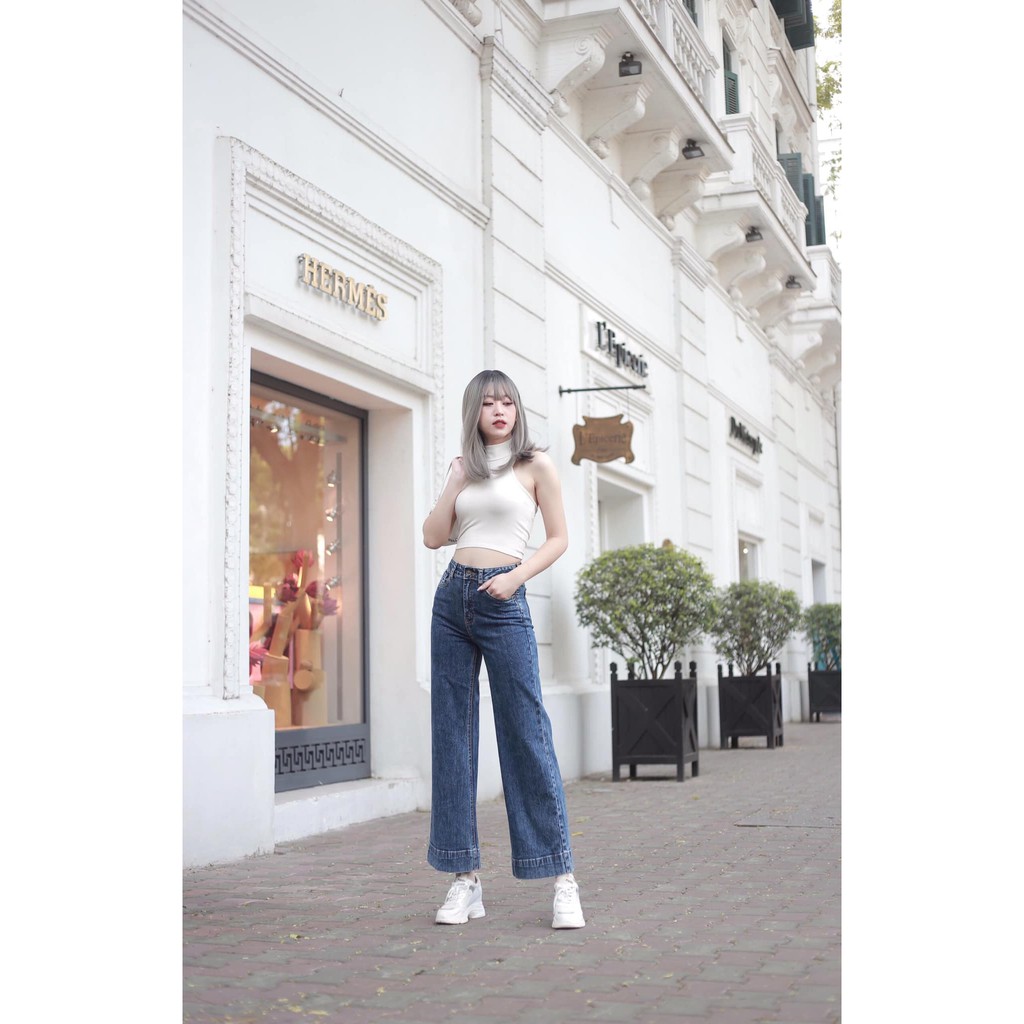 Quần jeans ống rộng 02 màu khói đá - kiểu gấu mới