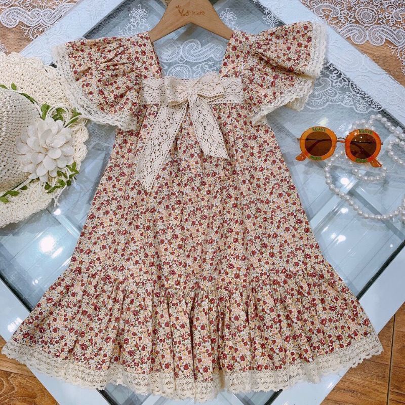 Váy  bé gái - Đầm công chúa 2 dây đính nơ phong cách Hàn Quốc siêu xinh