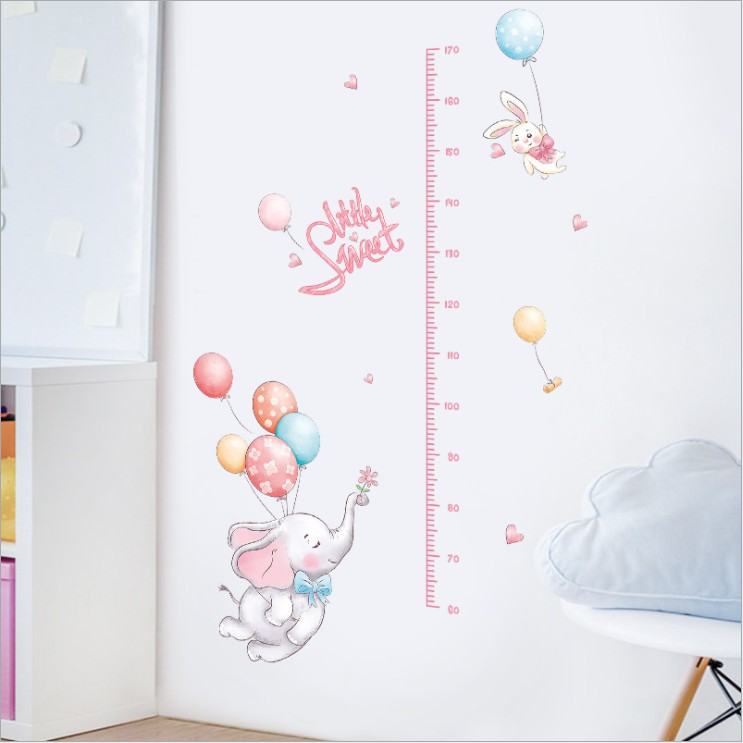 Decal dán tường thước đo chiều cao cho bé yêu Chú voi con bay vui vẻ - decan cao cấp tự dán tại nhà dễ dàng AMYSHOP