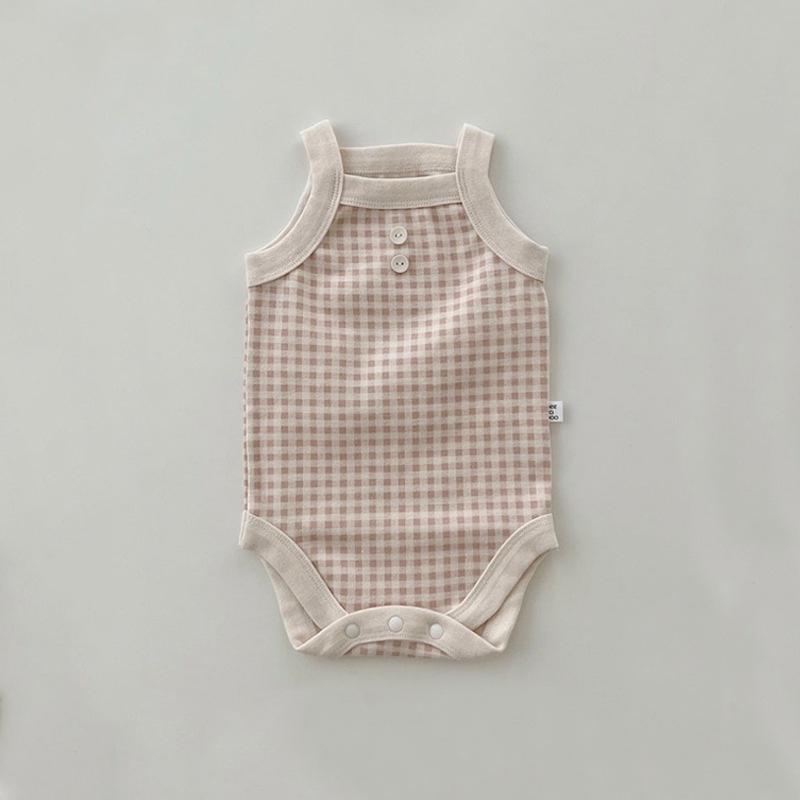 Áo Liền Quần Không Tay Chất Liệu Cotton Họa Tiết Sọc Caro Thời Trang Mùa Hè Cho Bé