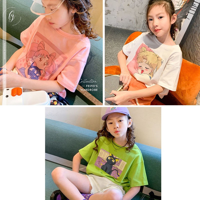 Áo Thun Ngắn Tay In Hình Phong Cách Hàn Quốc Cho Bé Gái