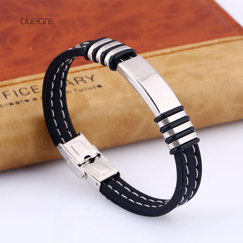 Vòng Tay Silicone Phối Thép Titan Thời Trang Cho Nam