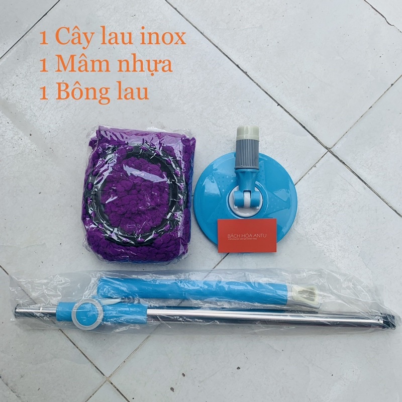 Thùng lau nhà SIÊU RẺ Bộ thùng lau nhà thông minh 360 độ - Bộ lau nhà cao cấp cây inox kèm bông cotton