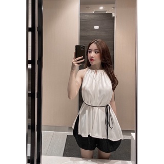 Set yếm cổ ngọc quần phồng