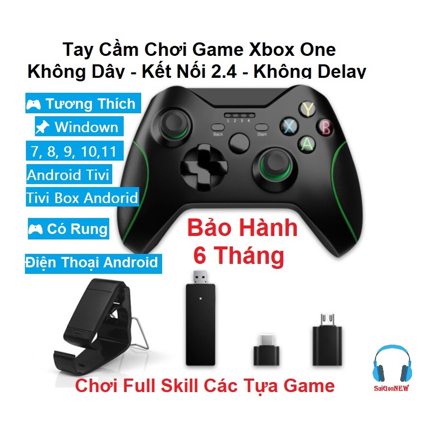 Tay Cầm Chơi Game không dây Xbox One Có Rung -Tay cầm không dây 2.4G cho PC, Laptop, Điện Thoại Android, Android Tivi