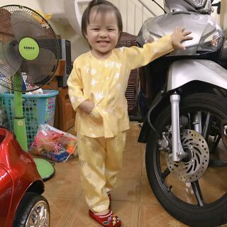 Bộ Bà Ba Cho Bé Gái Gấm Lá Tre Tay Dài Quần Dài Sai 7-19Kg