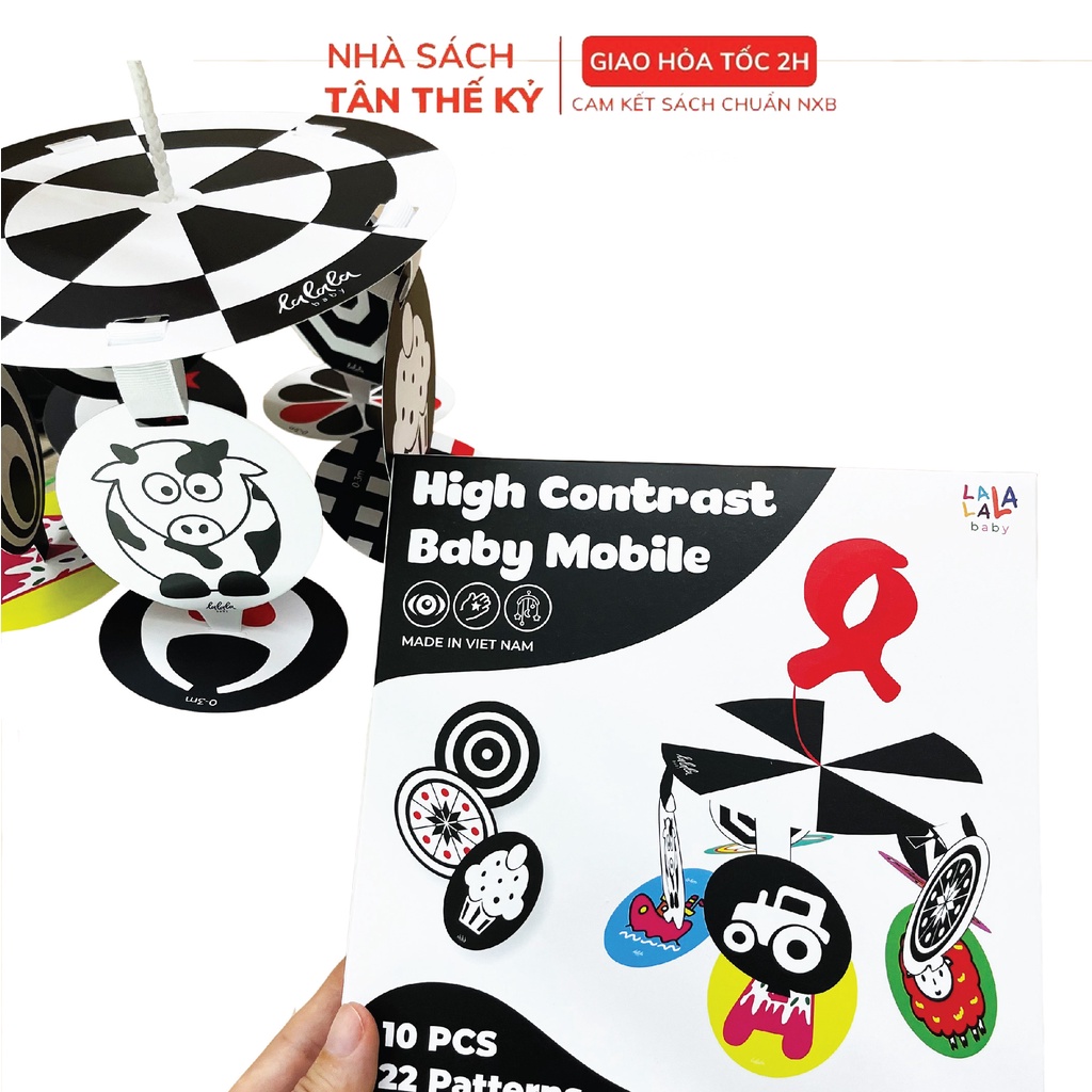 Bộ treo cũi nôi đen trắng - màu cho bé Lalala Baby, 10 thẻ gắn nhãn theo độ tuổi - Giáo dục sớm kích thích thị giác