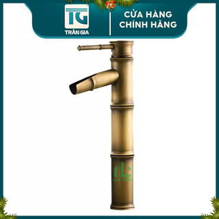 Vòi nước rửa tay chậu rửa mặt lavabo nóng lạnh cao cấp màu vàng đồng phong cách ống trúc cổ điển