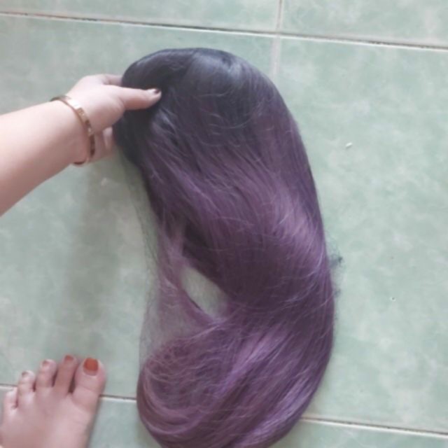 Tóc giả nguyên đầu omber nâu tím-