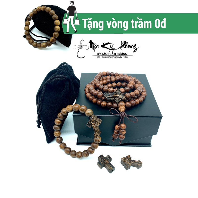 Vòng Trầm Hương Mix Charm Thánh Giá MỘC KỲ PHONG Tự Nhiên Bảo Hành Trọn Đời