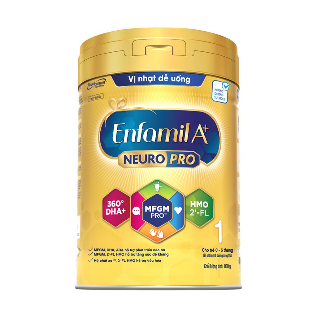 Sữa Bột Enfamil A+ Neuropro 1,2,3,4 Với 2’-FL HMO, lon 830g, DATE MỚI NHẤT 2023