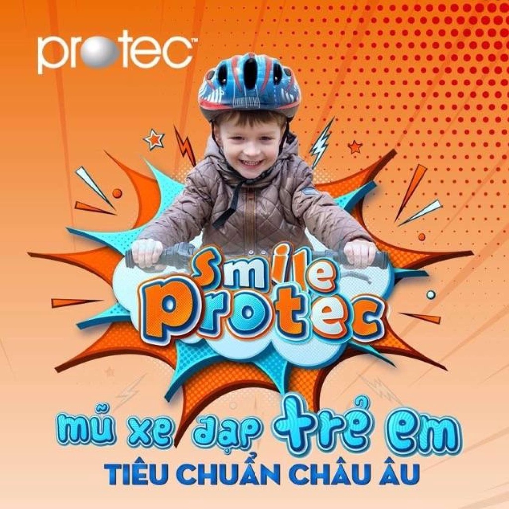 Nón bảo hiểm xe đạp trẻ em Protec SMILE, cho bé trai từ 1-12 tuổi, họa tiết mạnh mẽ năng động, có đèn hậu an toàn