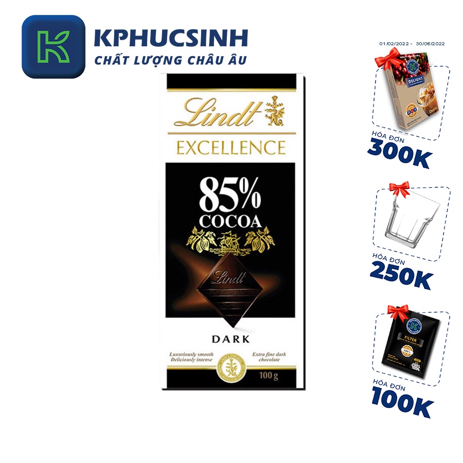 Socola ca cao nguyên chất Lindt Excellence 85% Cacao 100g Hàng nhập khẩu KPHUCSINH - Hàng Chính Hãng