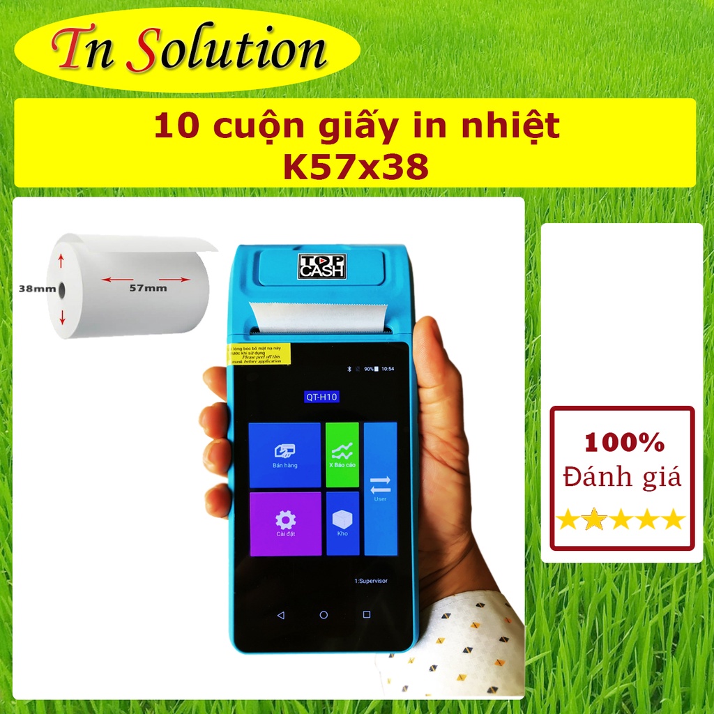 10 cuộn giấy nhiệt in bill, in hóa đơn TNS khổ K57mm x 38mm dùng cho máy cà thẻ ngân hàng, máy in cầm tay, máy POS