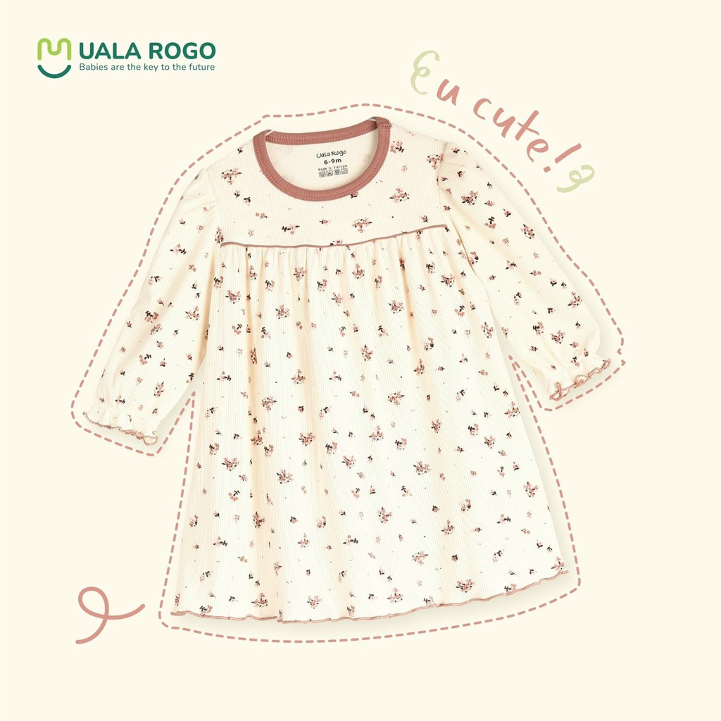UR 3981. Váy bé gái Ualarogo 6 tháng - 4 tuổi vải modal fabric co giãn thoán mát cổ tròn tay lỡ siêu xinh