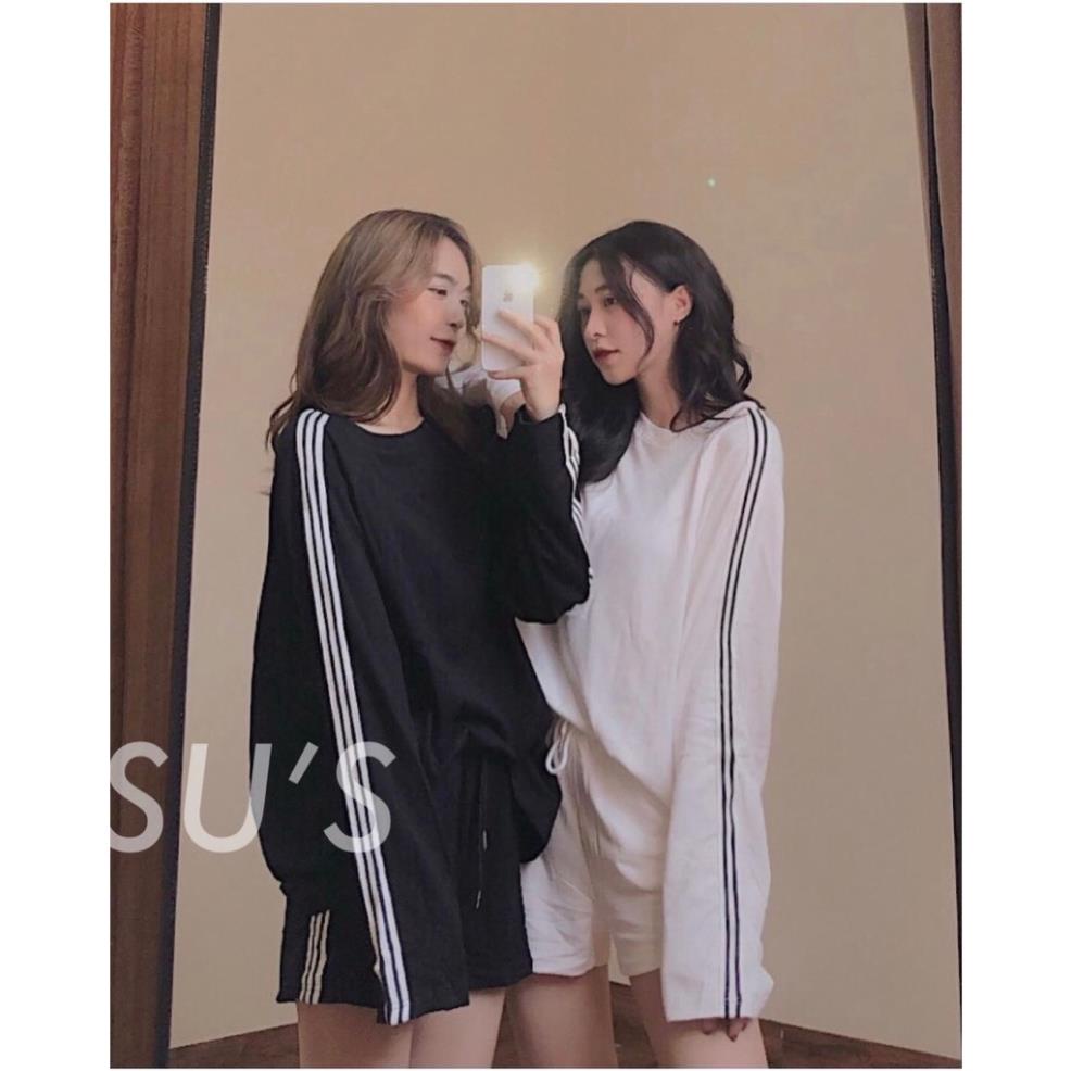 [CÓ ẢNH THẬT] Bộ Nỉ Thu Đông Unisex Nam Nữ - Bộ Short Áo Tay Dài Bồng Ulzzang Hottrend