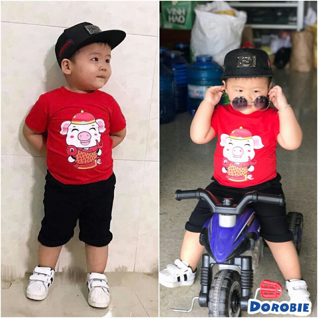 Áo thun heo con dễ thương với bé 6 tuổi 28kg và 10 tuổi 48kg