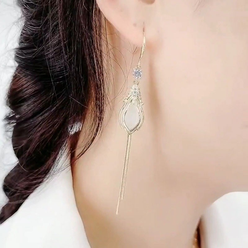 Bông tai bạc 925, Khuyên tai dáng dài phong cách thời trang Hàn Quốc nữ tính - B30