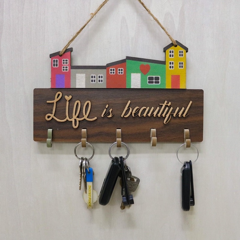 Bảng gỗ treo móc chìa khóa decor trang trí gia đình nhà cửa kèm móc câu ý nghĩa và làm quà tặng