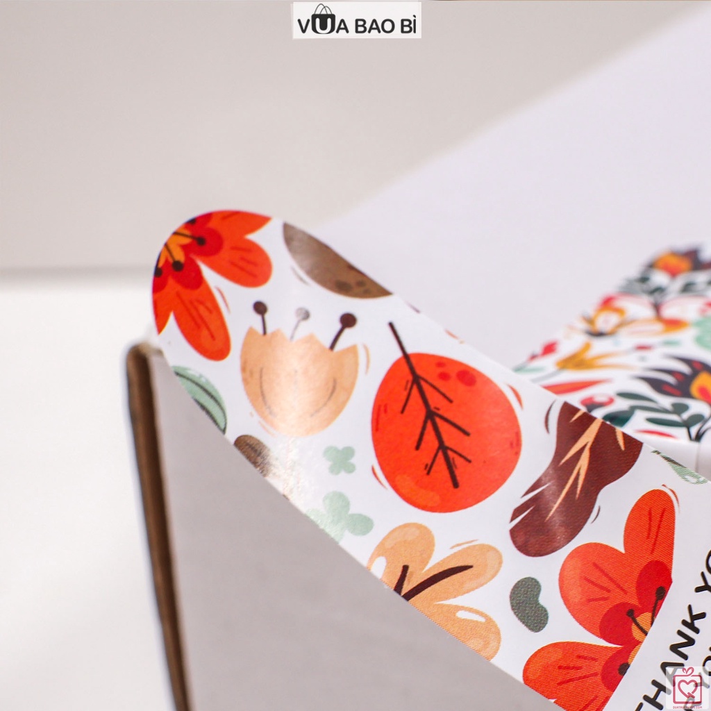 Set 100 Sticker decal cám ơn dán hộp niêm phong nghệ thuật TE04, đề can dán hộp bao bì đóng hàng họa tiết Vinatage