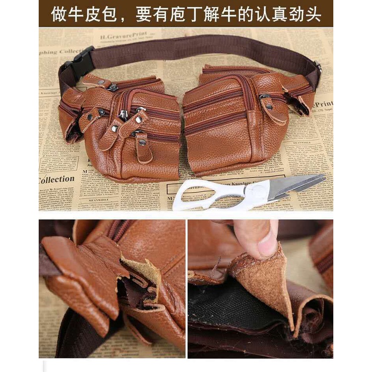 Túi đeo bao tử nam- Túi đeo hông da bò nhiều ngăn cao cấp