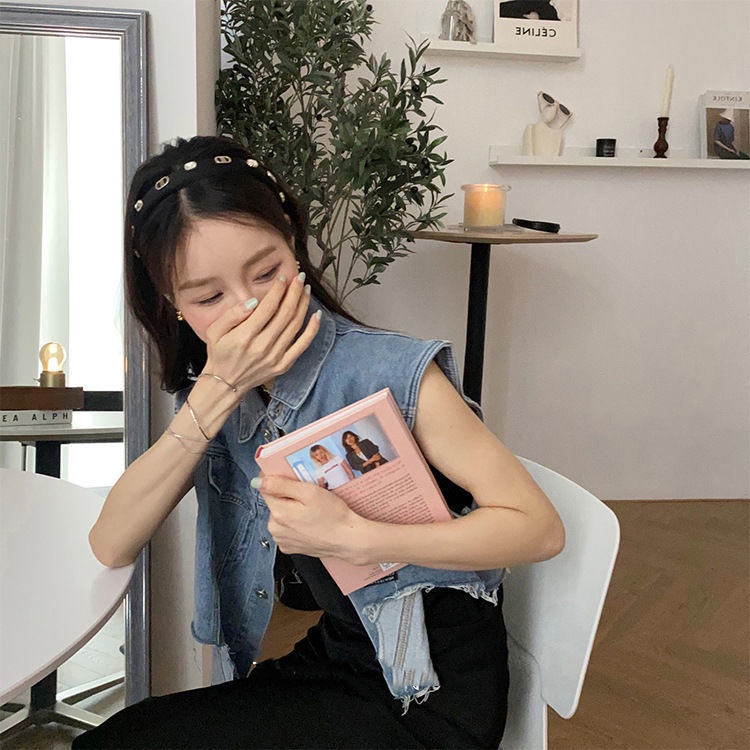 Băng Đô Cài Tóc Bản Rộng Dày Dặn Đính Đá In Chữ Phong Cách Retro Pháp Cao Cấp