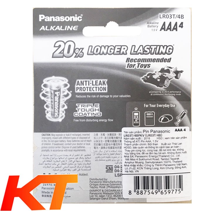 VỈ 4 VIÊN PIN AAA PANASONIC ALKALINE LR03T-4B CHÍNH HÃNG.