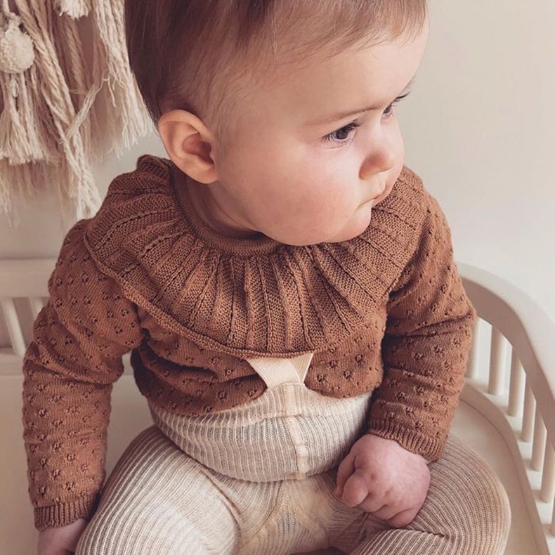 Áo Sweater Dệt Kim Phối Bèo Thời Trang Mùa Đông Cho Bé 0-2 Tuổi