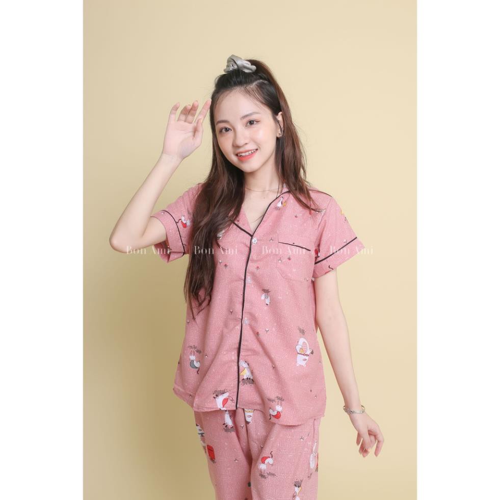 Bộ ngủ PIJAMA Cáo hồng QUẦN DÀI Bon Ami 100% Việt Nam thoáng mát không nhăn  ྇