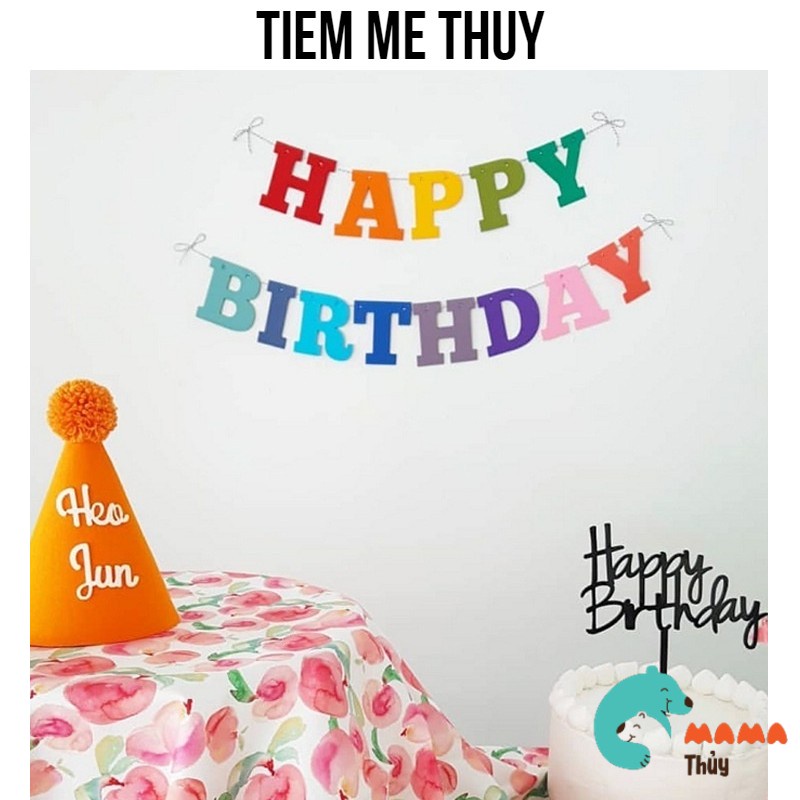 Dây chữ nỉ HAPPY BIRTHDAY trang trí sinh nhật nhiều màu sắc