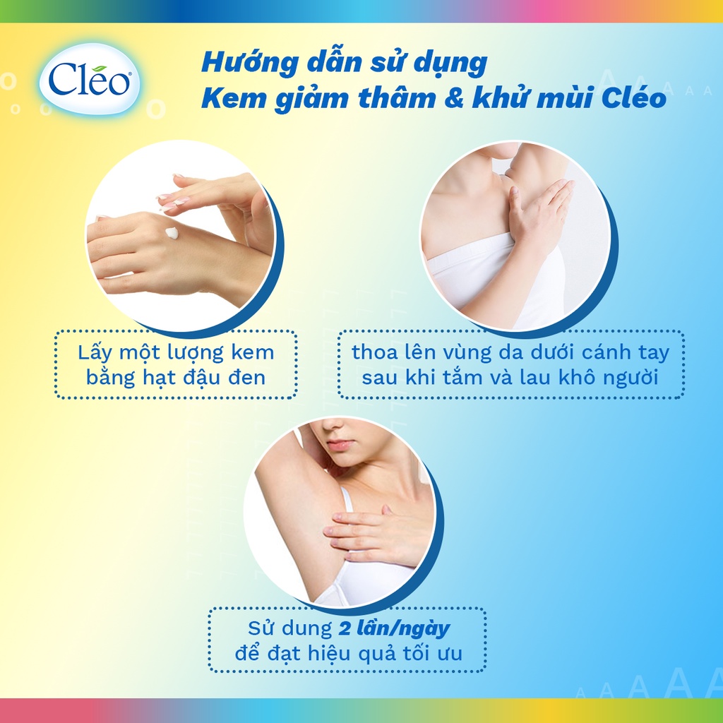 Bộ tẩy lông nách Cleo 50g và ức chế mọc lông 50g cho nhiều loại da kèm kem giảm thâm nách, khử mùi Cleo cho 3 người dùng