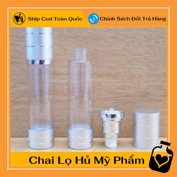 Chai Chiết Mĩ Phẩm ❤ Chai hút chân không trong suốt Nắp Bạc 50ml , chai xịt giọt chiết kem , , phụ kiện du lịch