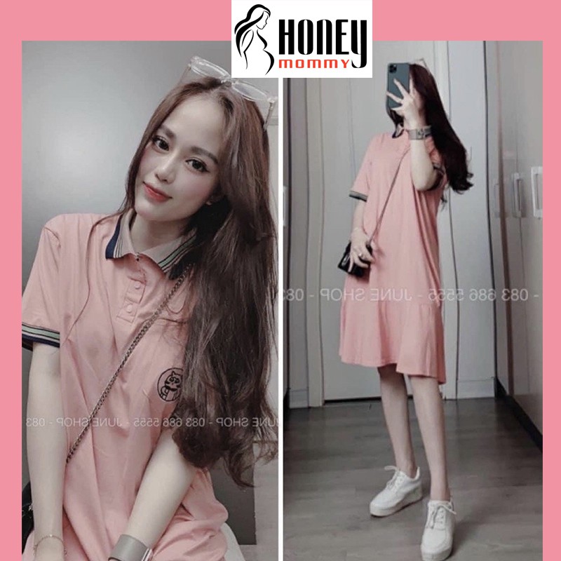 Đầm Bầu Váy Bầu Thun Cotton Có Cổ Thêu Ngực Mùa Hè Dáng Suông Đuôi Cá Năng Động HD2620 Honey Mommy