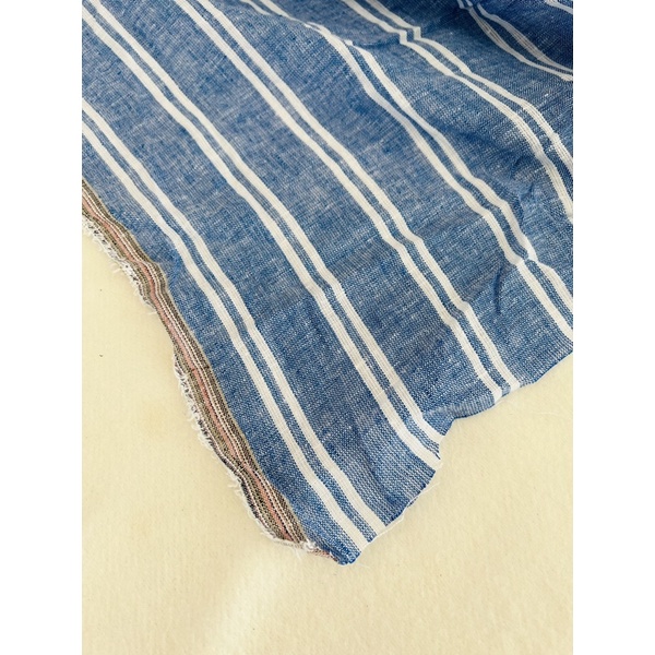 Vải linen sọc xanh denim
