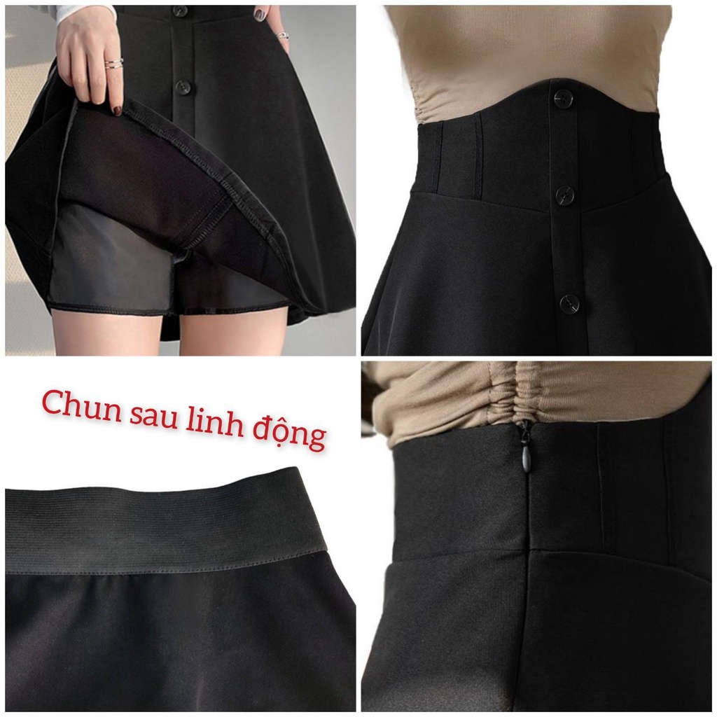 Chân váy xòe ngắn lưng cao NỊT BỤNG ôm eo có BIGSIZE màu đen trẻ trung năng động vải dày CV43