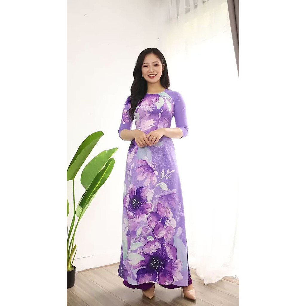 Áo dài truyền thống màu tím may sẵn