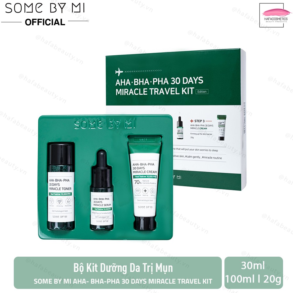 Bộ Kit Dưỡng Da Giảm Mụn Some By Mi AHA-BHA-PHA 30 Days Miracle Travel Kit (3 Items: Toner, Serum, Cream) - HAFA BEAUTY