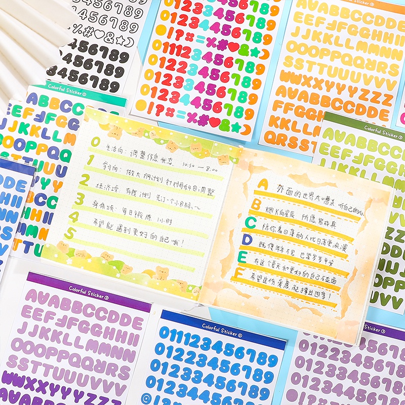 Bộ 6 Tấm Sticker Dán Trang Trí Hình Chữ Số Nhiều Màu Phong Cách Hàn Quốc