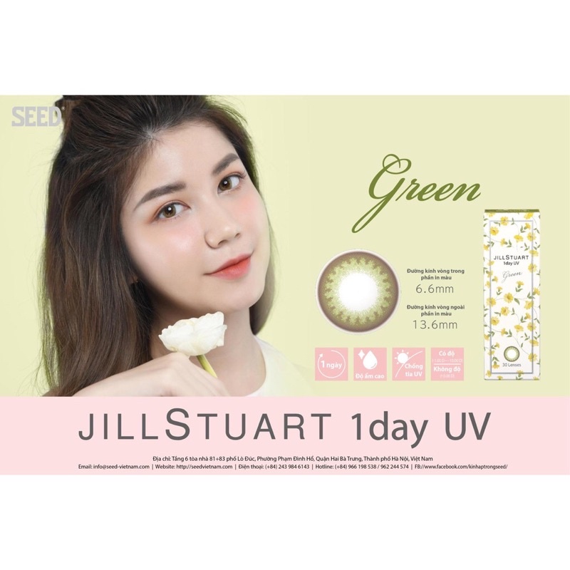 (13.6mm) Kính áp tròng màu 1 ngày cận 0&gt;12 Jillstuart 1day UV Seed