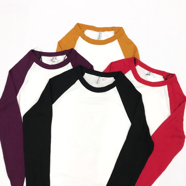 Áo thun gân tay dài raglan cambo xuất dư