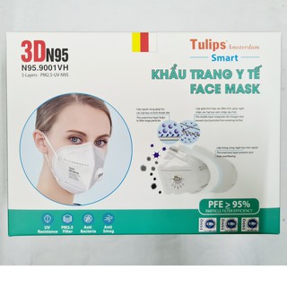 Hộp khẩu trang Tulips N95 9001 9001VN có van (hộp 20 cái)