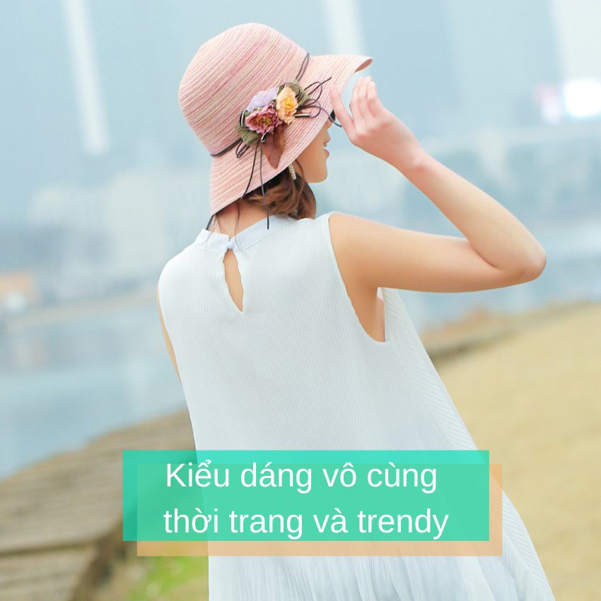 Mũ nón cói sọc kết hoa nữ tính