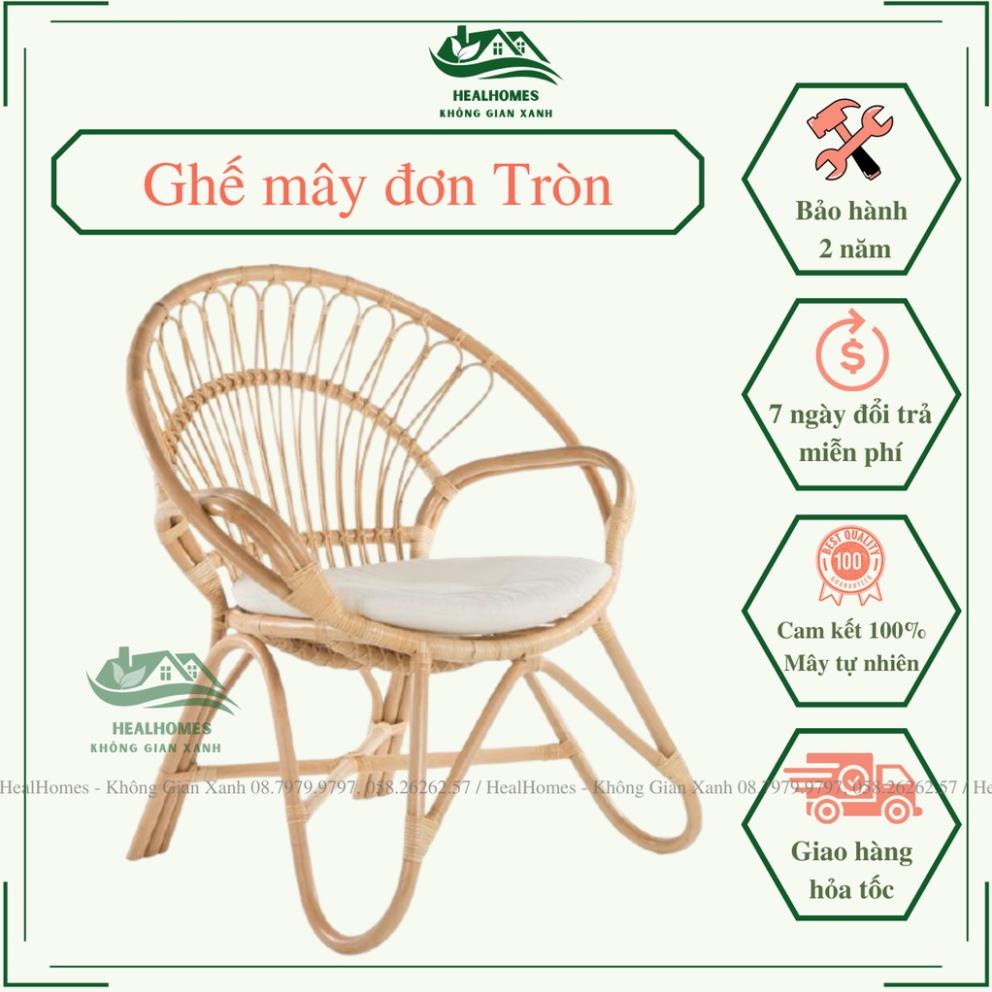 Ghế mây đơn tròn thư giãn đọc sách, trang trí phòng khách nghỉ ngơi, decor phòng ngủ, ghế ban công ngoài trời/ HealHomes