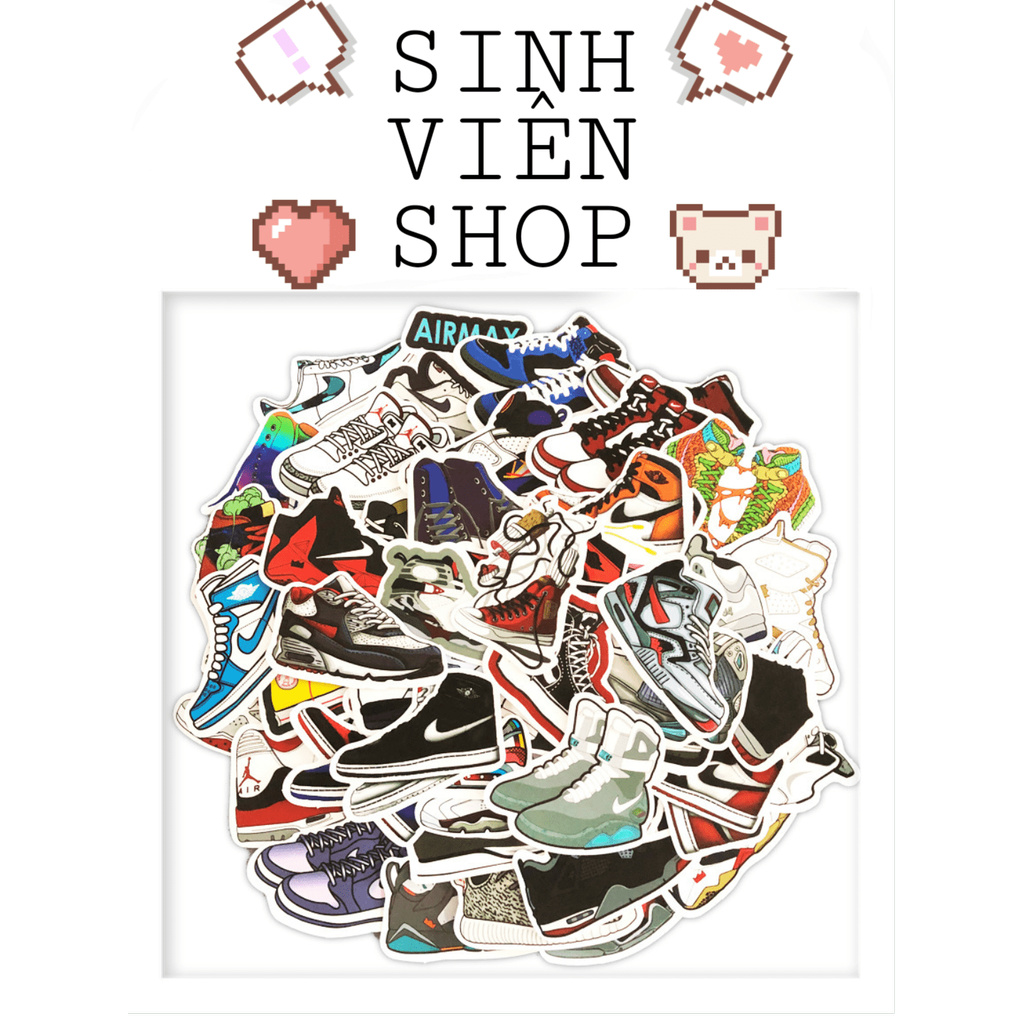 Stickers hình giày thể thao, sneaker nhãn dán chống nước 50 miếng