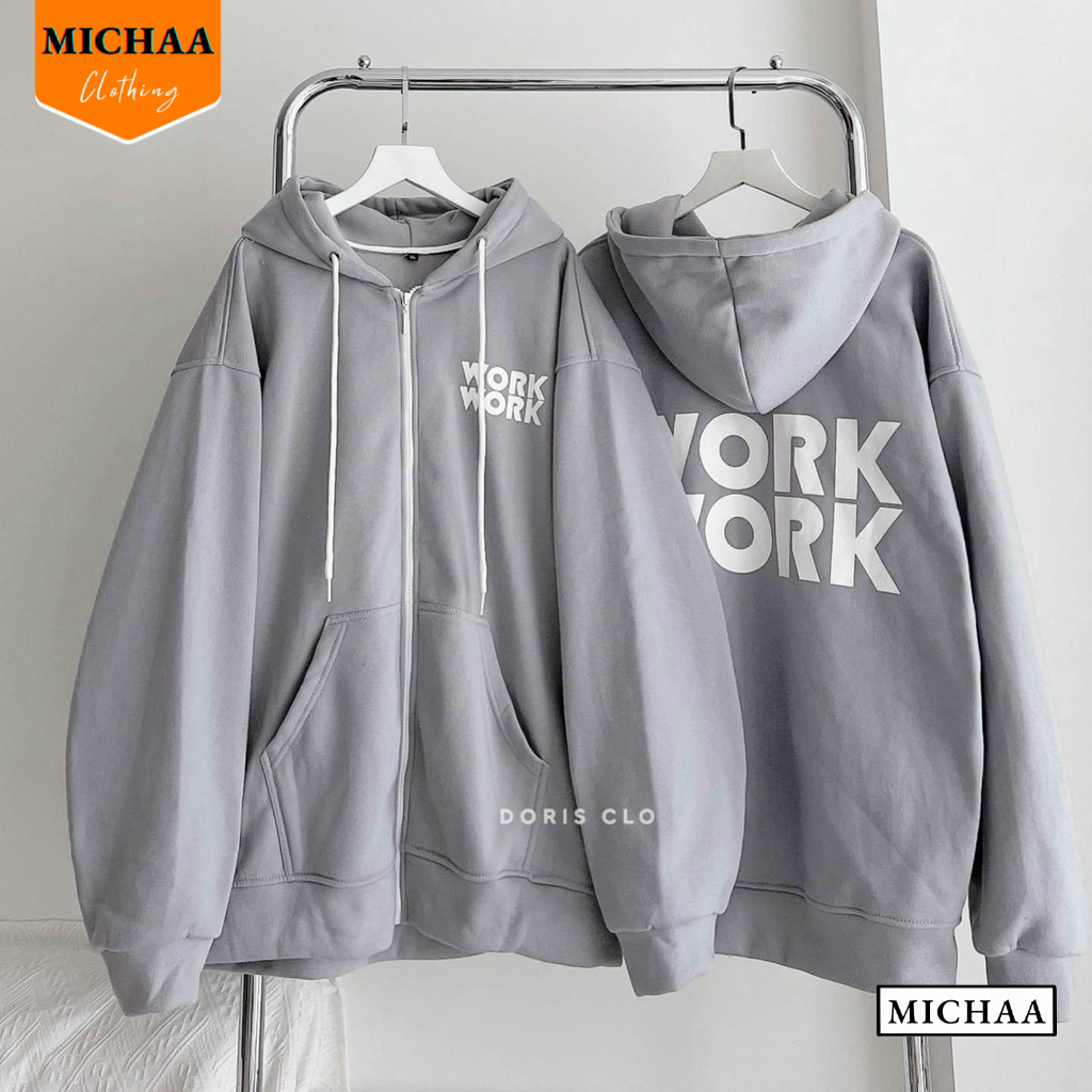 Áo Khoác Nỉ WORK WORK Nam Nữ Ulzzang Unisex Tay Rộng, Áo Khoác Dây Kéo Form Rộng - MICHAA