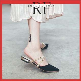 Đ-0242 Giày búp bê nữ mũi nhọn 3 phân đính đá rosa fashion Giày búp bê đế bằng cao cấp hàng màu đen