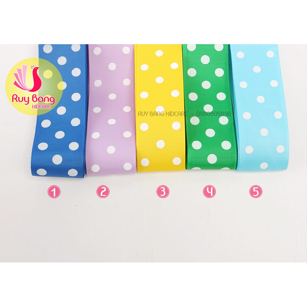 Ruy băng gân chấm bi sz 38mm dây ruy băng làm nơ kẹp tóc, nơ quà tặng