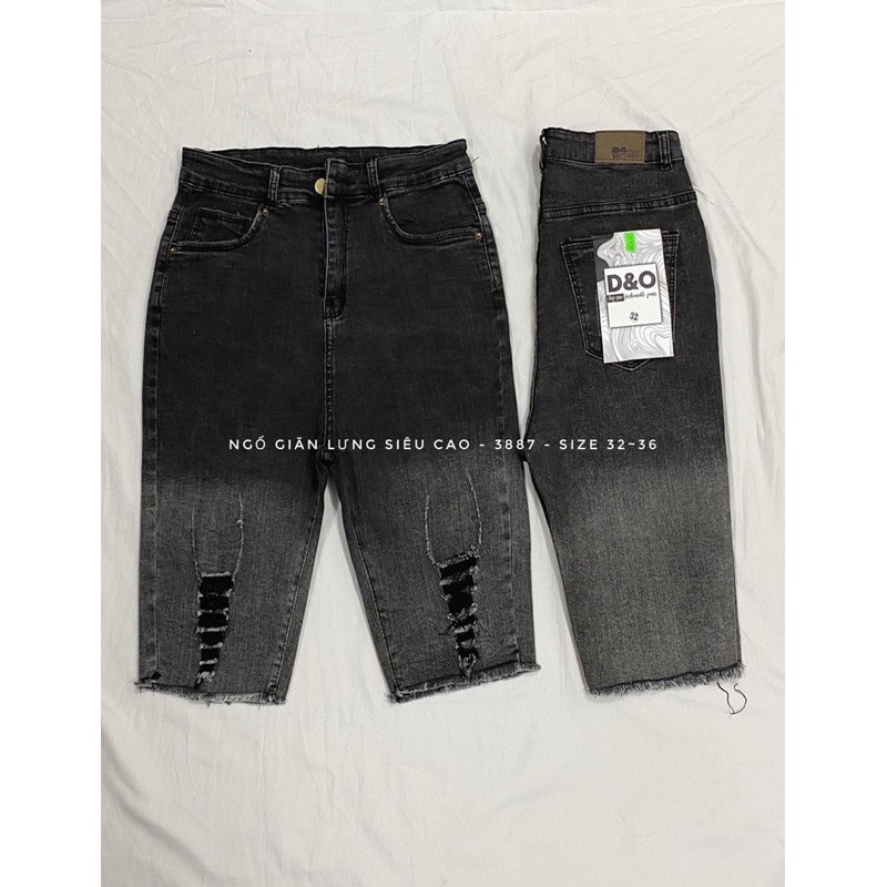 [60-95kg] Quần Ngố BIG SIZE PHOM EO CAO TRÊN RỐN- Quần Jeans Lửng CO GIÃN Xám Ombre Rách 2 Ống
